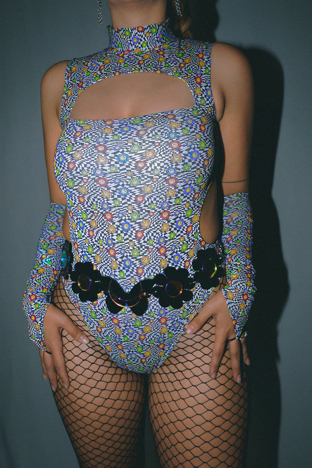 PSYCHEDELIC BLOSSOM BODYSUIT WITH GLOVES